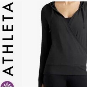 Athleta inner twist solid black hood sweatshirt w thumb holes size M *2 for 20*